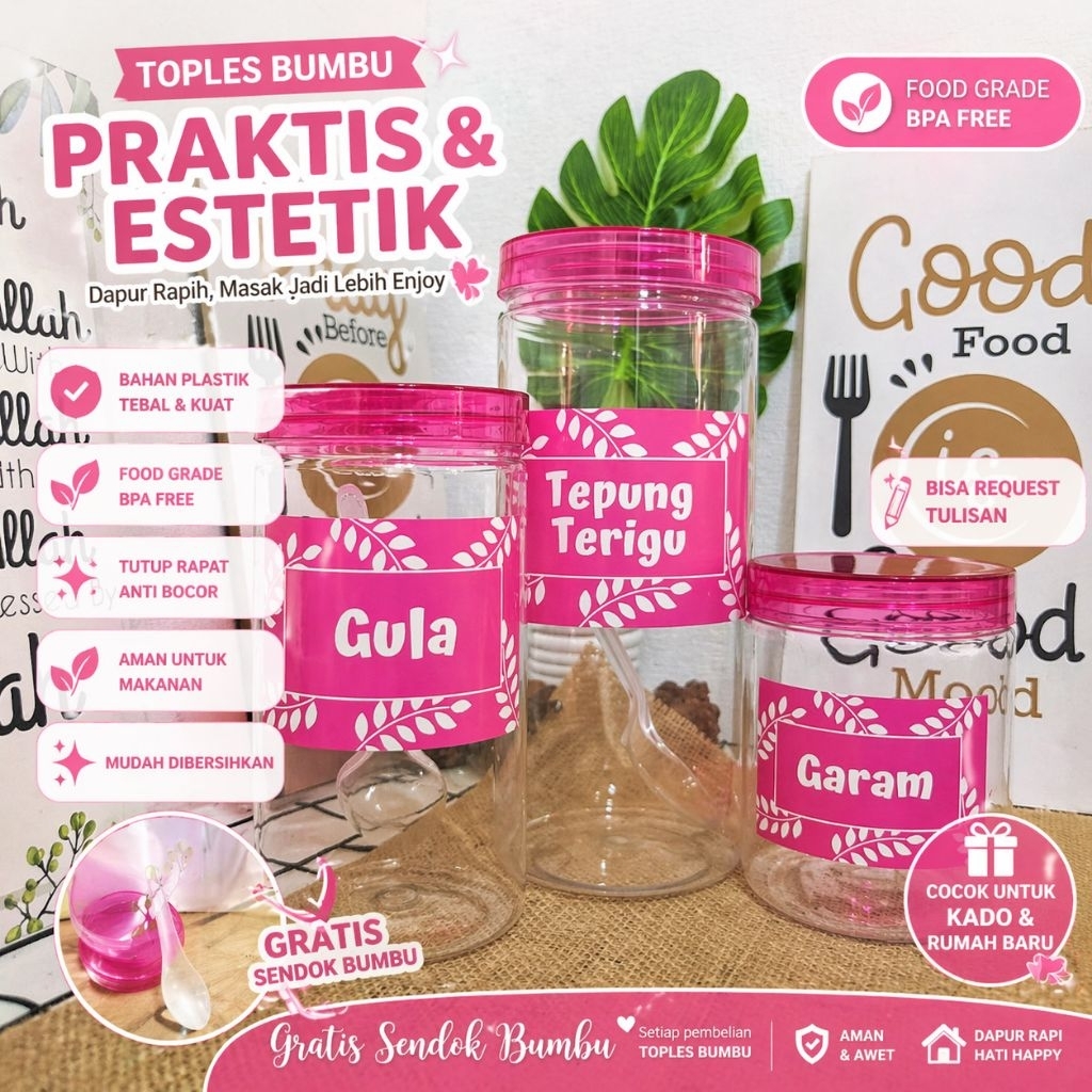 Tempat Tepung Toples Bumbu Dapur Pink Tempat Penyimpanan Susu Spageti Zanarra Home Decor
