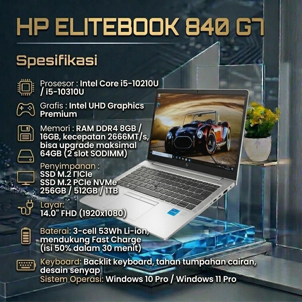 HP ELITEBOOK 840 G7 INTEL CORE I5-10310U / RAM 32GB / SSD 1TB / BACKLITE KEYBOARD / FHD