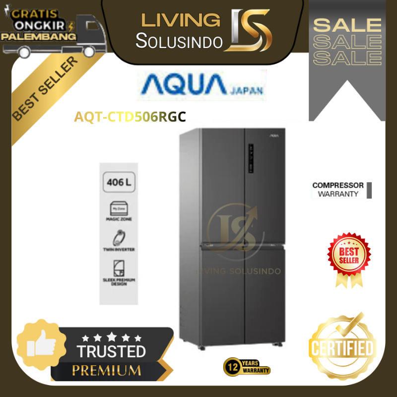 Kulkas Aqua Side By Side 4 Pintu AQRCTD506RGCMB Kulkas 4 Door / Kulkas 4 Pintu
