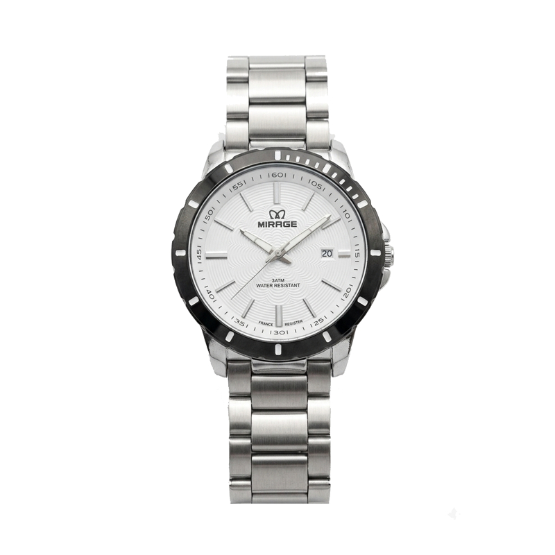 Jam Tangan Mirage 8911 Silver White Black Ring Man MDBTBSL