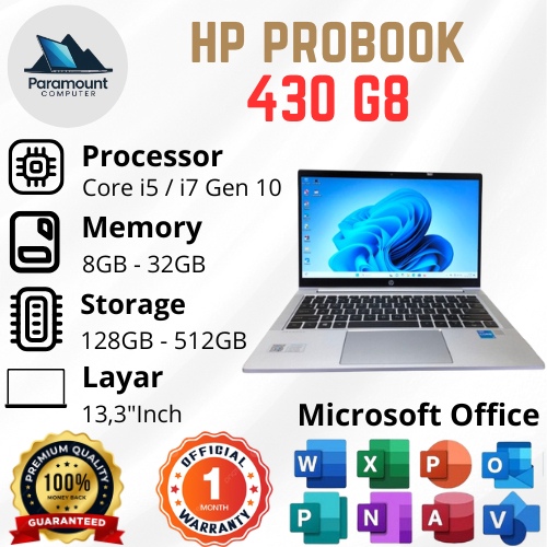 HP Probook 430 G8 Core i5 /i7 Gen 11 Ram 8GB / 12GB / 16GB SSD 128GB / 256GB / 512GB Layar 13,3inch