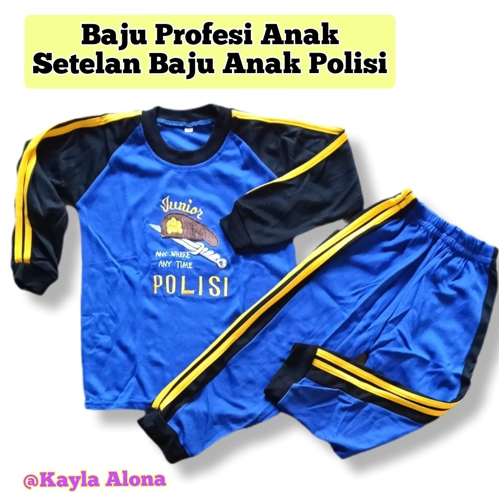 Baju Profesi Anak Setelan Baju Anak Polisi / Setelan Kaos Panjang Anak Biru  / Setelan Baju Kaos Tra