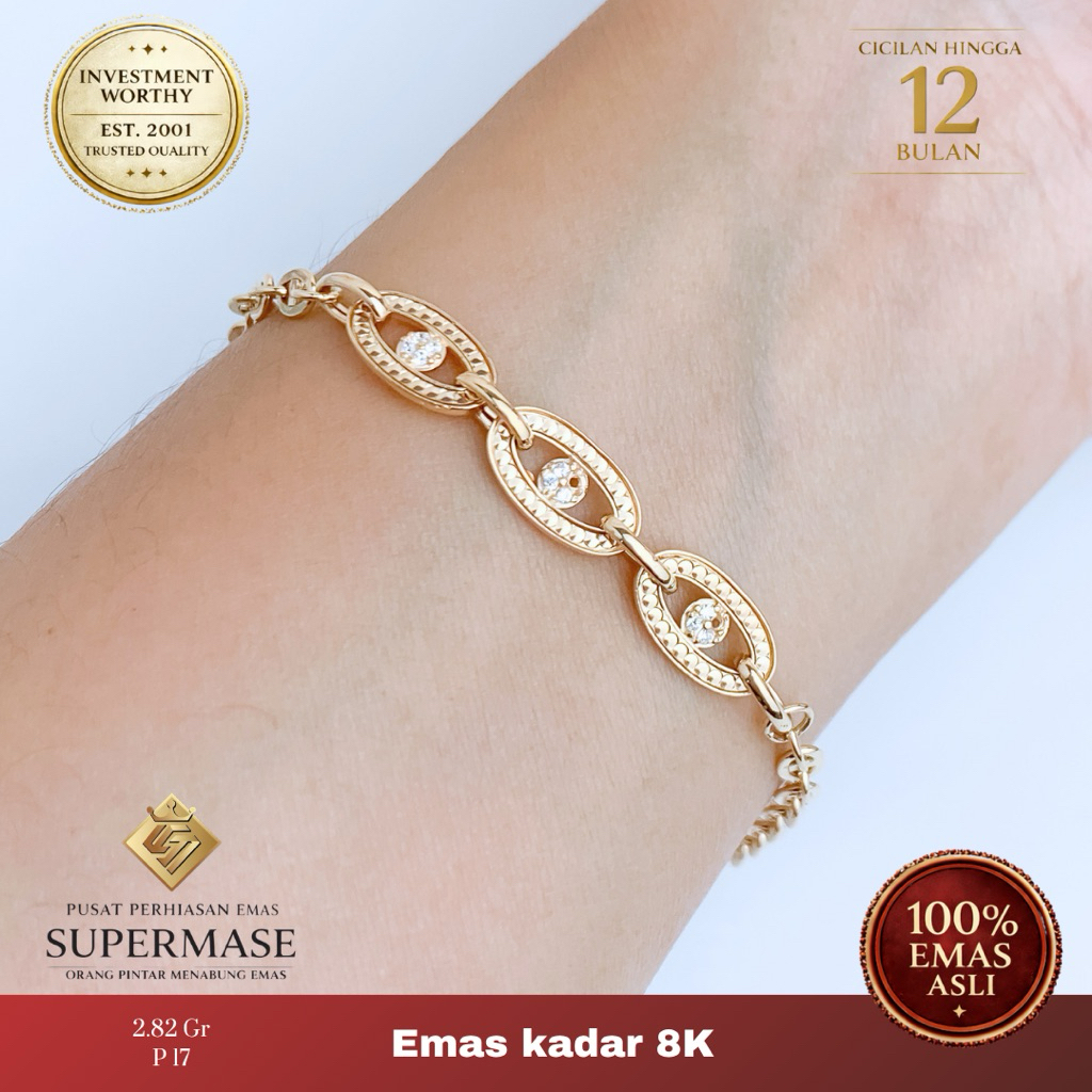 Gelang Emas 8K Rantai Regal Permata Oval - Supermase