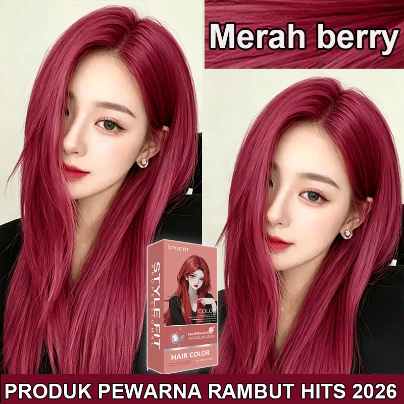 [Warna trend terkini] STYLE FIT  cat rambut Merah berry*200ml tidak perlu pemutihan unisex,Merah Ras