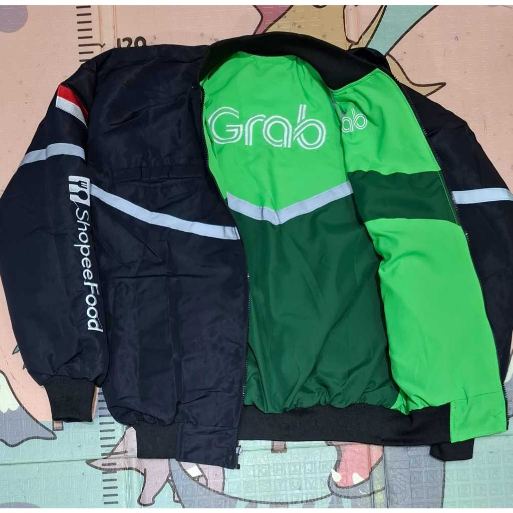 JAKET GRAB ORI SOPI HITAM BISA DIPAKE BOLAK BALIK