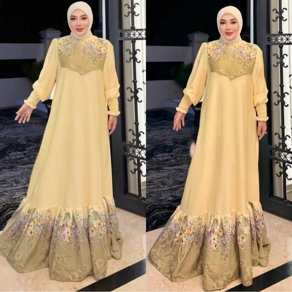 READY SHELLASAUKIA GAMIS Monogram LEBARAN DRESS Set hijab TERBARU DRESS Tangan Brukat SET HIJAB PREM