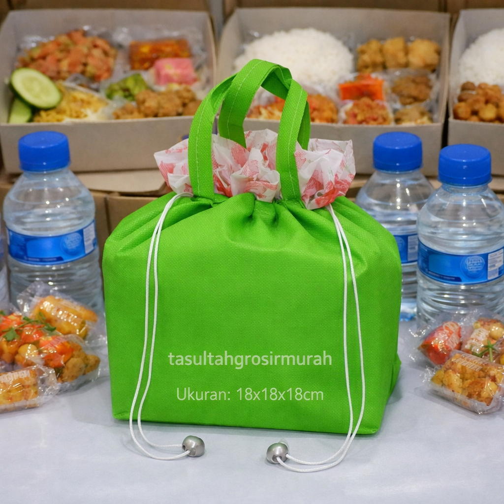 tas spunbond serut polos 18x18 Tinggi 18cm dan polos 25x25cm tinggi 27cm dan utk nasi kotak / kue / 
