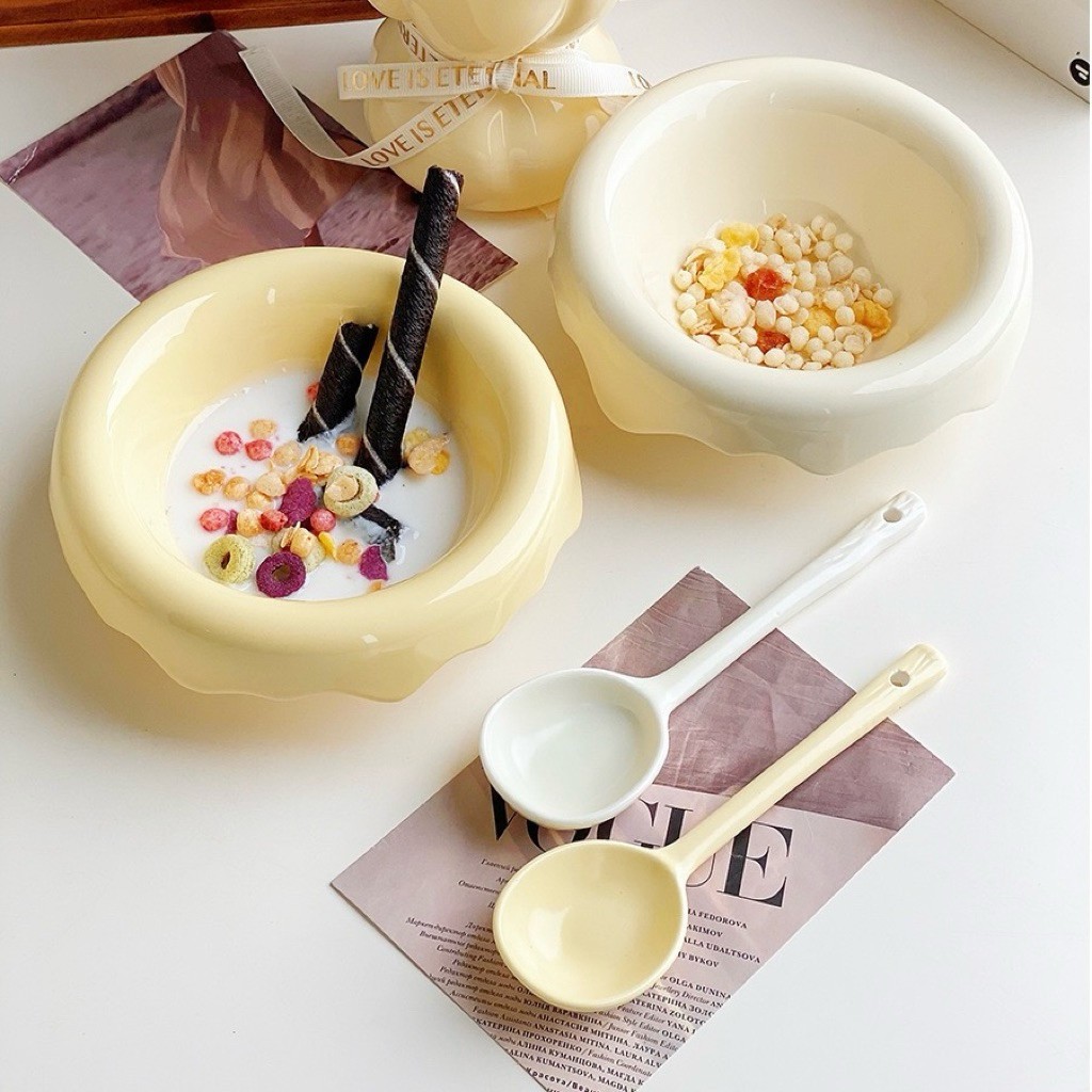 LIVINSTORE Melty Series Mangkok Keramik Korea Aesthetic Estetik Putih Bentuk Props