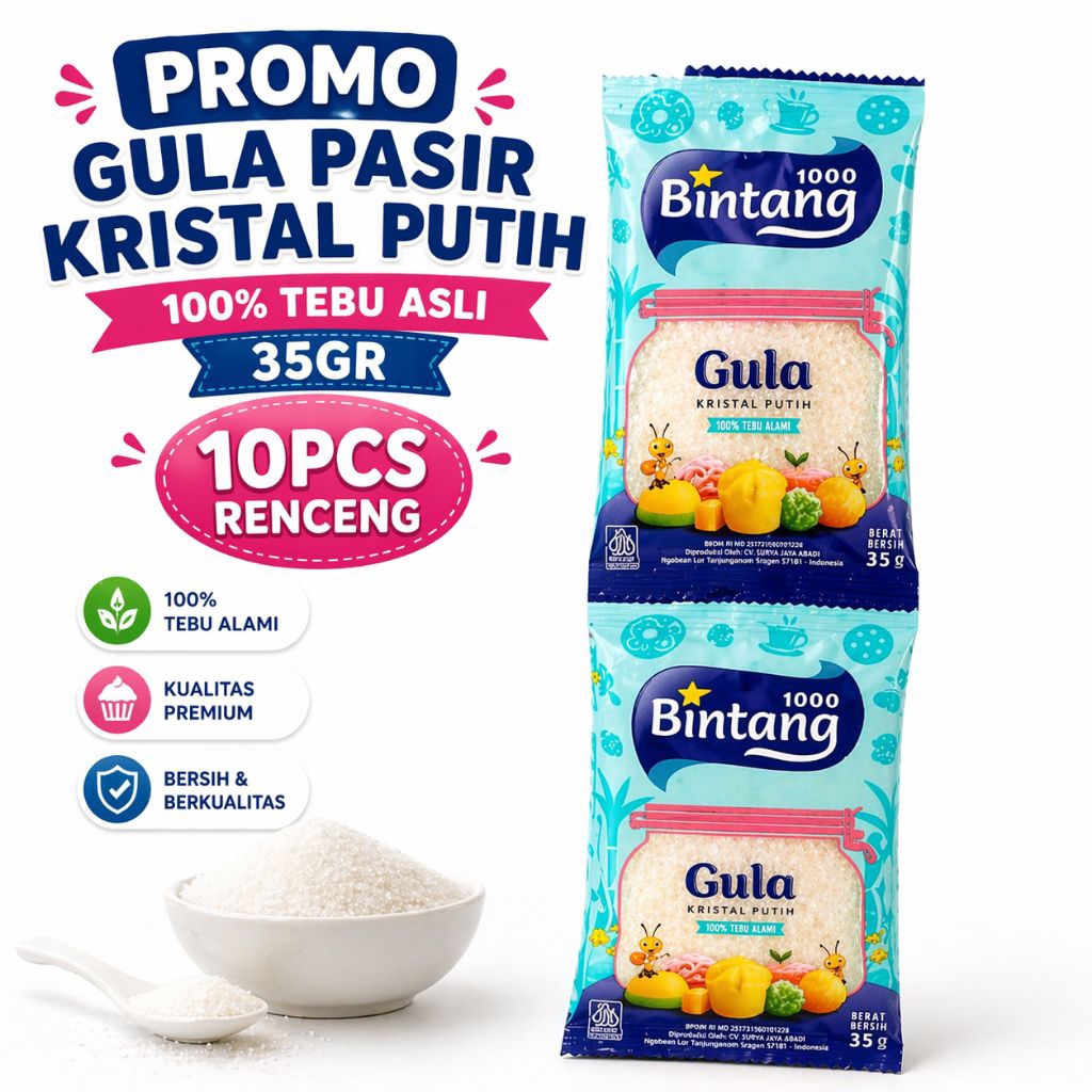 Bintang Gula Kristal Putih Renceng 35gr 10pcs 1000 BINTANG