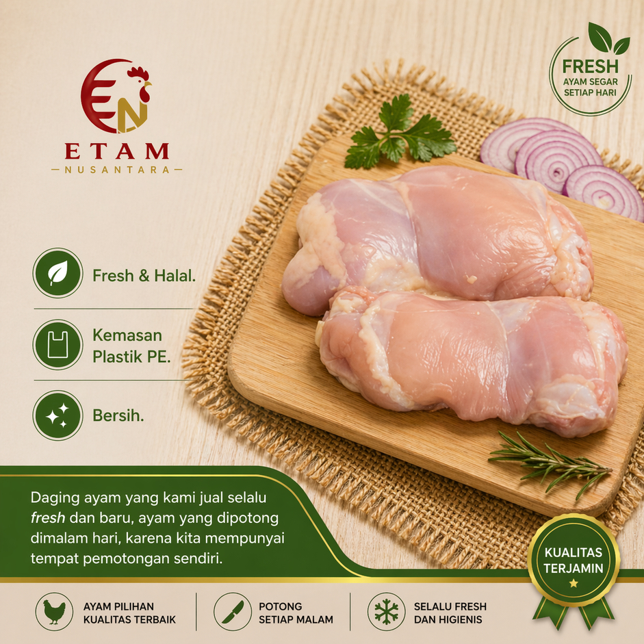 Boneless Paha Ayam Fillet Daging Paha Ayam dengan kulit - 1 Kg