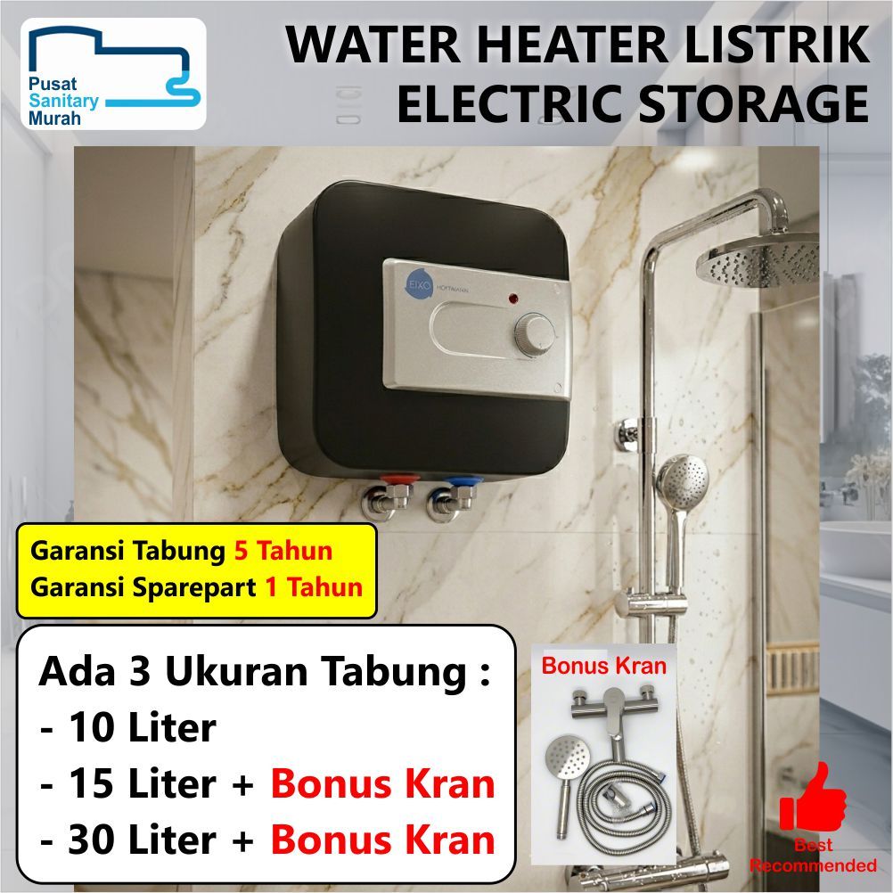 Water Heater Listrik Pemanas Air Tabung | 10 Liter 250 Watt | 15 & 30 Liter 500 Watt Hitam EIXO Hoff