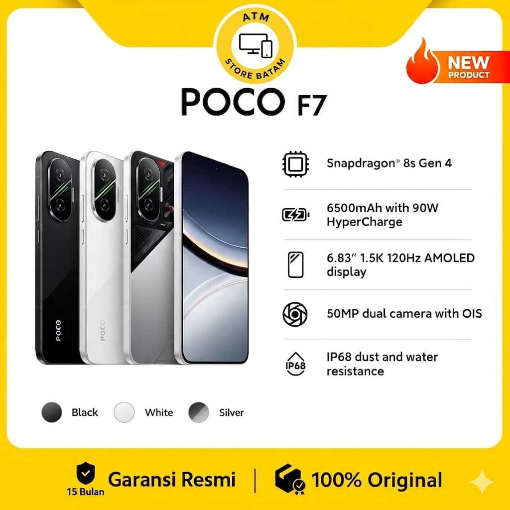 POCO F7 RAM 12/512 GARANSI RESMI XIAOMI PROSESOR GAMING SNAPDRAGON 8s Gen 4