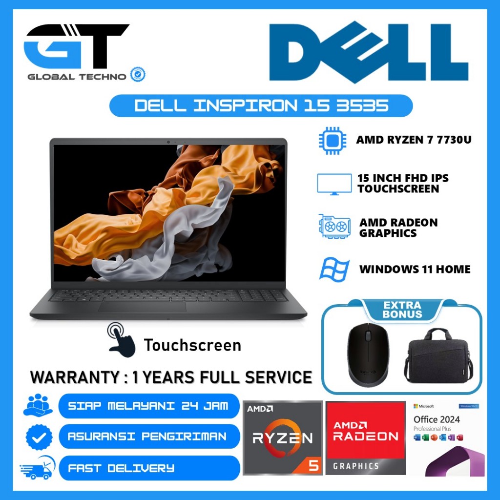 Laptop touchscreen Dell Inspiron 15 3535 AMD Ryzen 7 7730U RAM 32GB SSD 2TB 15.6 Full HD WIN11 Home