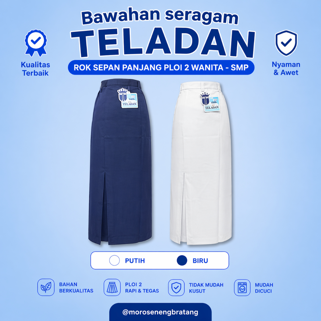 Bawahan seragam TELADAN ROK SEPAN panjang ploi 2 wanita -  Putih BIRU SMP