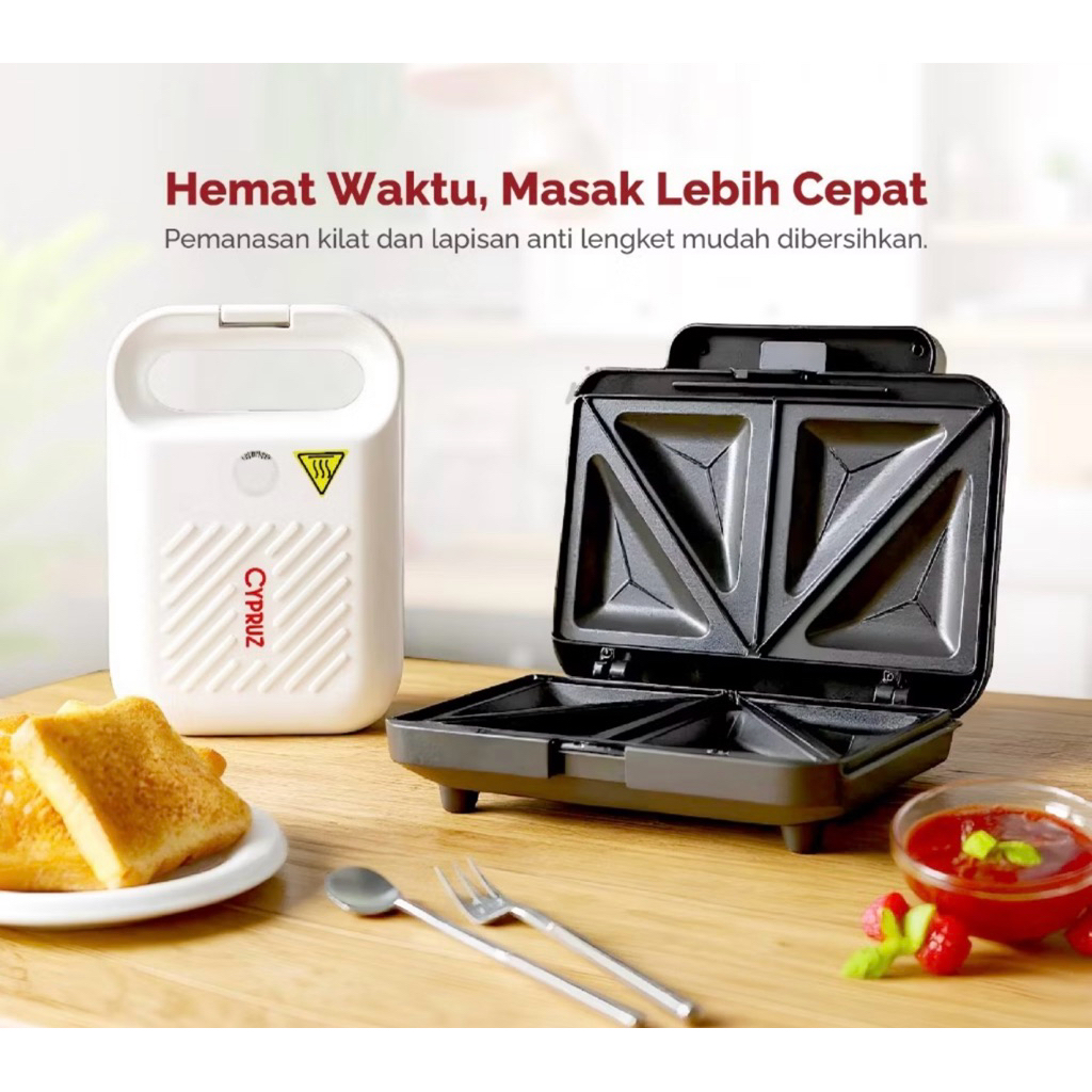 Cypruz Sandwich Maker Pemanggang Roti Anti Lengket Low Watt