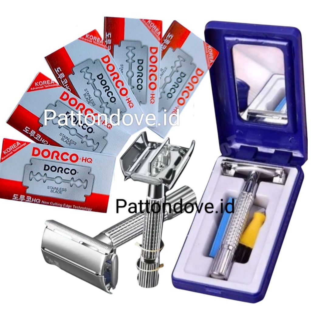SET ALAT CUKUR SAFETY RAZOR CLASSIC ALAT CUKUR JENGGOT MANUAL BAHAN BESI STAINLESS DOUBLE EDGE KECAN