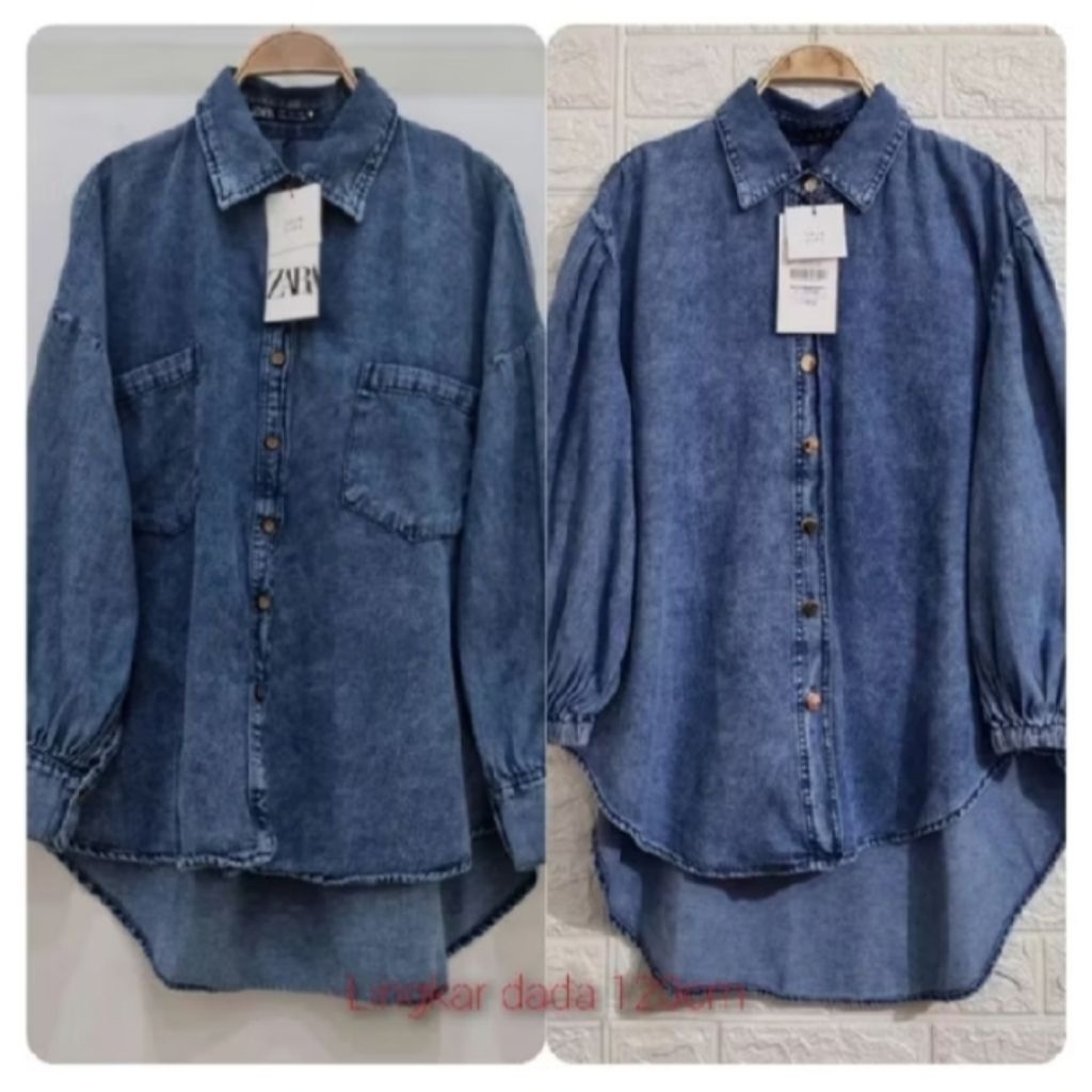 ATASAN ZARA WANITA JEANS OVERSIZE PREMIUM LINGKAR DADA 120 LENGAN KANCING