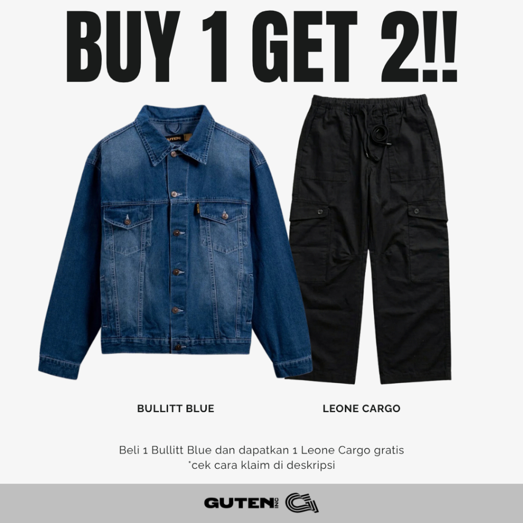 Guten Inc - Buy 1 Get 2 | Jaket jeans pria Blue Washed Trucker Free Celana Kargo Pria Leone Cargo