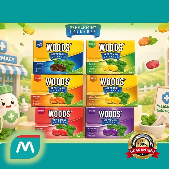 1 SACHET PERMEN WOODS PEPPERMINT LOZENGES ISI 6 PERMEN WOOD BATUK WOODS LOZENGES CANDY