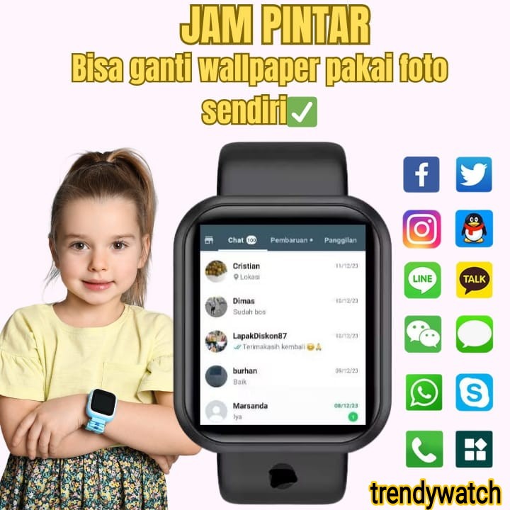 Jam Tangan Pintar Smartwatch Anak Pria Wanita D18 Y68 Fd68 U9 A1 Notif Whatsapp Sms Telephone Pelaca