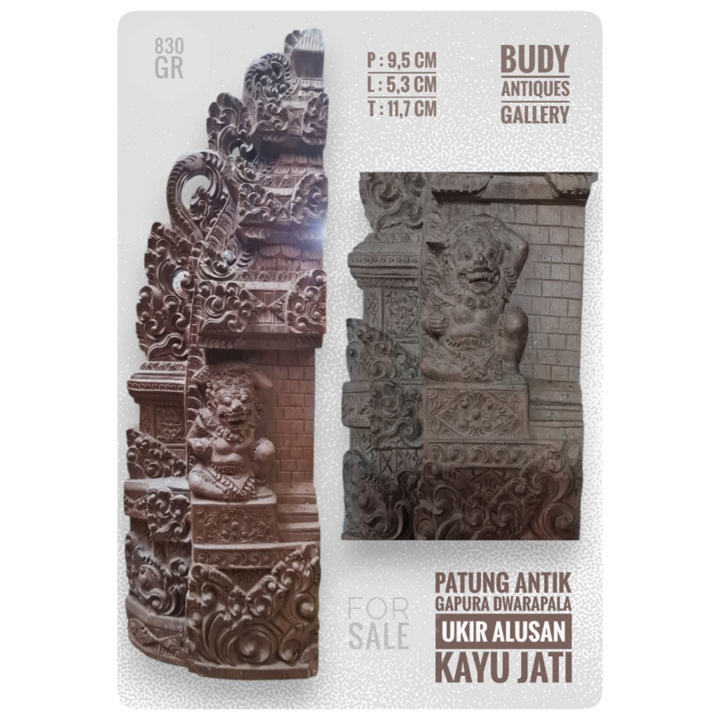 Patung Antik Gapura Dwarapala Ukir Alusan Kayu Jati Tua