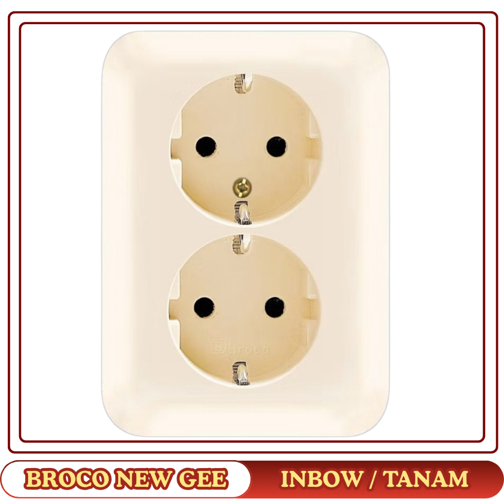 Broco Stop Kontak 2 Lubang Inbow IB Broco 15320 New Gee Cream Socket Colokan Arde Inbow Tanam