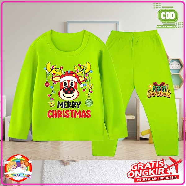 Baju Tidur Anak Gambar Natal Setelan Panjang Anak PerempuanCewek  Usia 1-10 Tahun