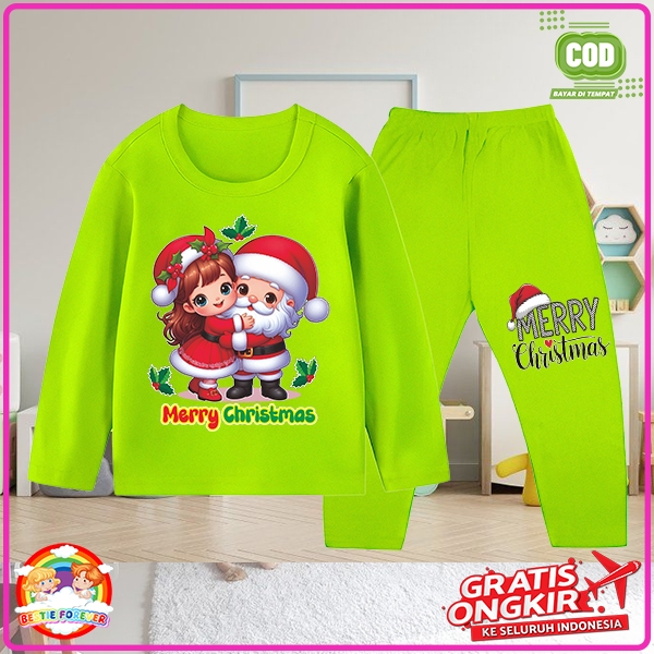 Baju Tidur Anak Gambar Natal Setelan Panjang Anak PerempuanCewek  Usia 1-10 Tahun