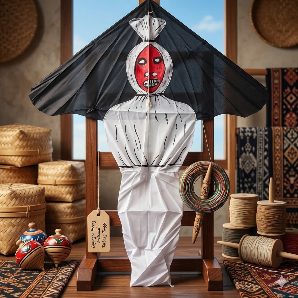 Layangan / layang-layang model pocong bahan kain dan bambu ukuran 1 meter