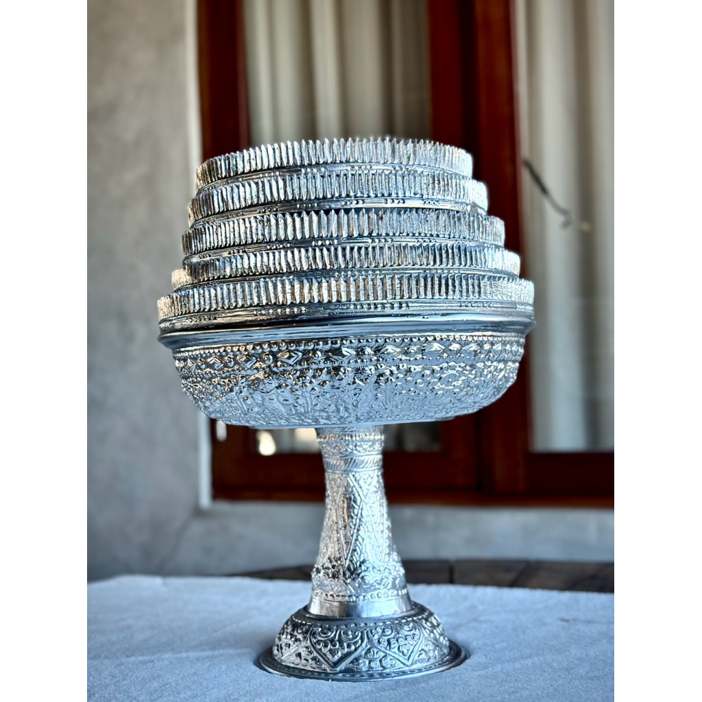 Dulang Fiber Ukiran Slaka 35cm Susun 5 Full Silver Premium – Elegan untuk Acara