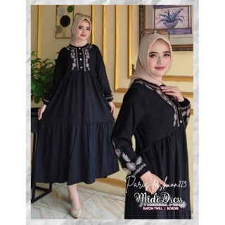 MIDI Dress Rayon Twill Bordir Premium Bahan Tebal Lembut Dan Super Adem|Midi Dress Twill Bordir