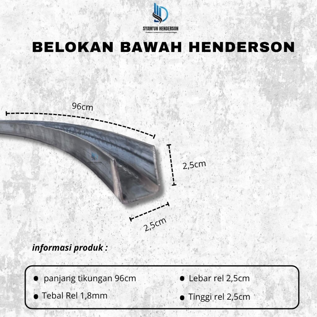 ( Premium Quality) Belokan Bawah Henderson 116cm | Tikungan Rel Pintu Geser Garasi Ruko Gebyok | Bes