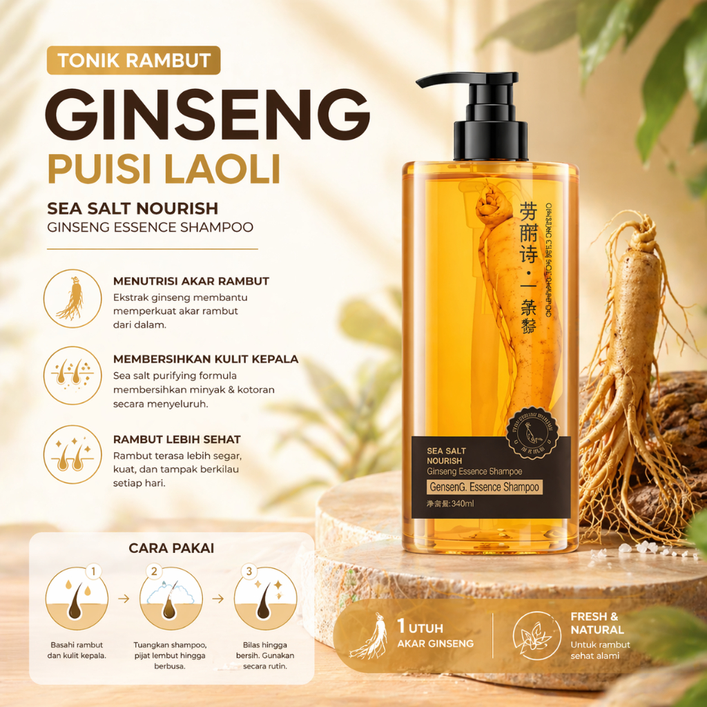 Tonik Rambut Ginseng Puisi Laoli – Hair Tonic Ginseng Nutrisi Rambut Anti Rontok & Menebalkan