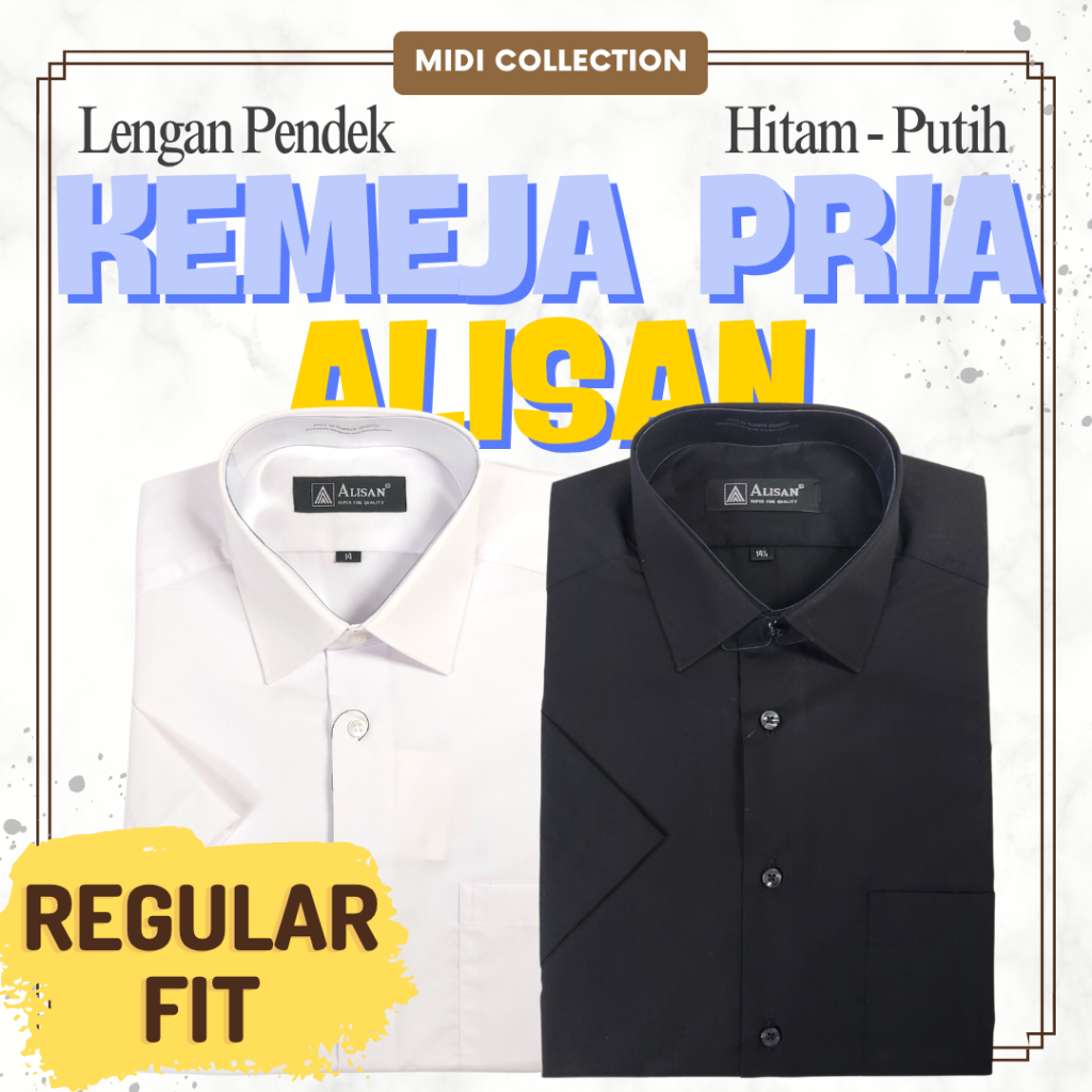 ALISAN Kemeja Pria Lengan Pendek Polos Reguler Formal & Kerja BIG SIZE - Warna Putih/Hitam