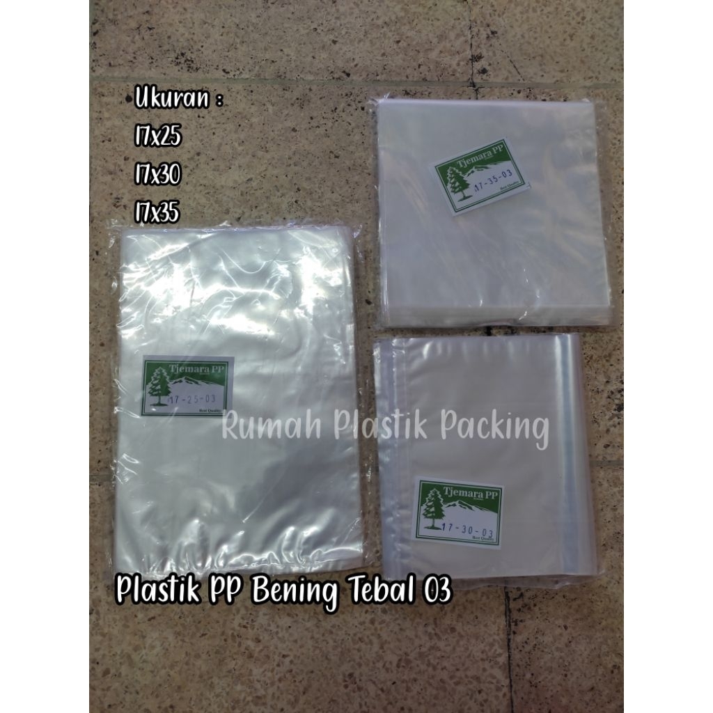 Plastik PP bening tebal 03 17x25/17x30/17x35 berat 500 gram