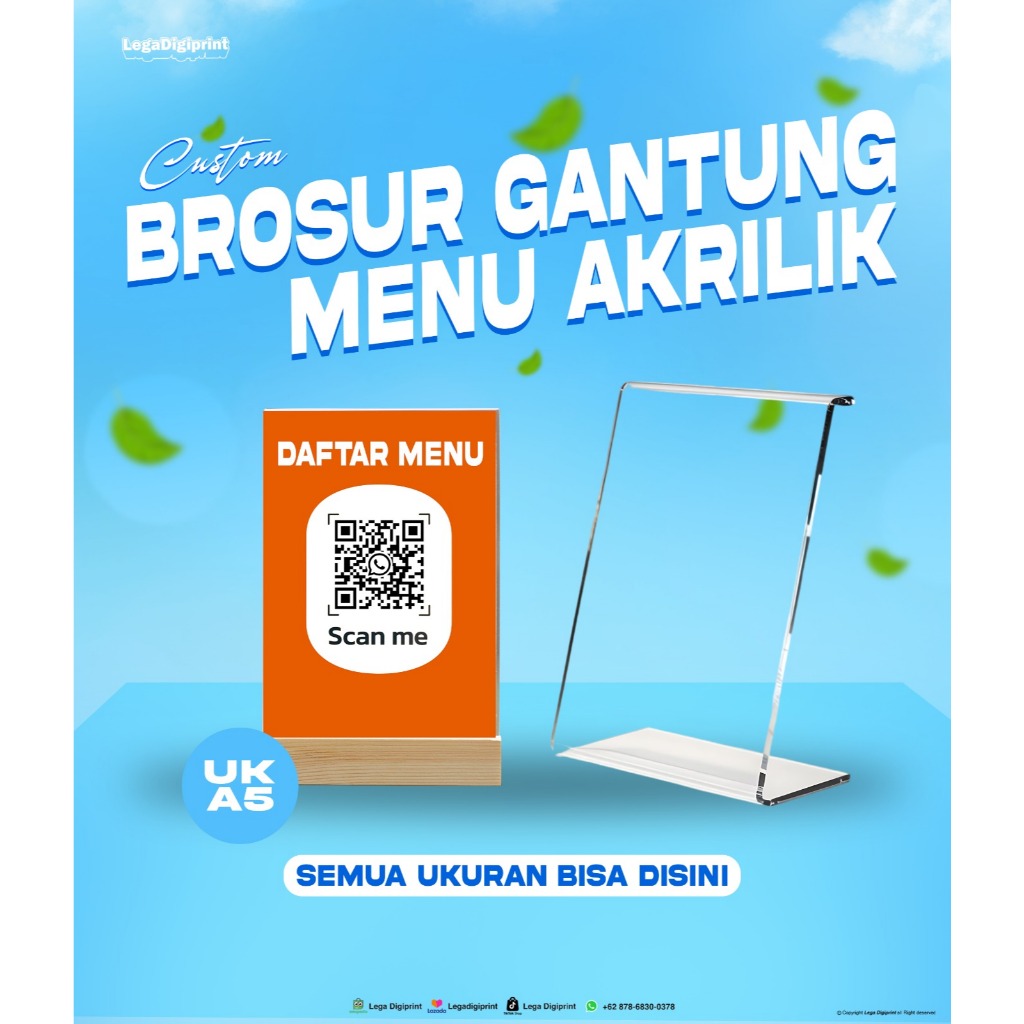 Stand Menu Akrilik Custom – Brosur Gantung / Tempat Menu Meja Cafe & Resto Premium