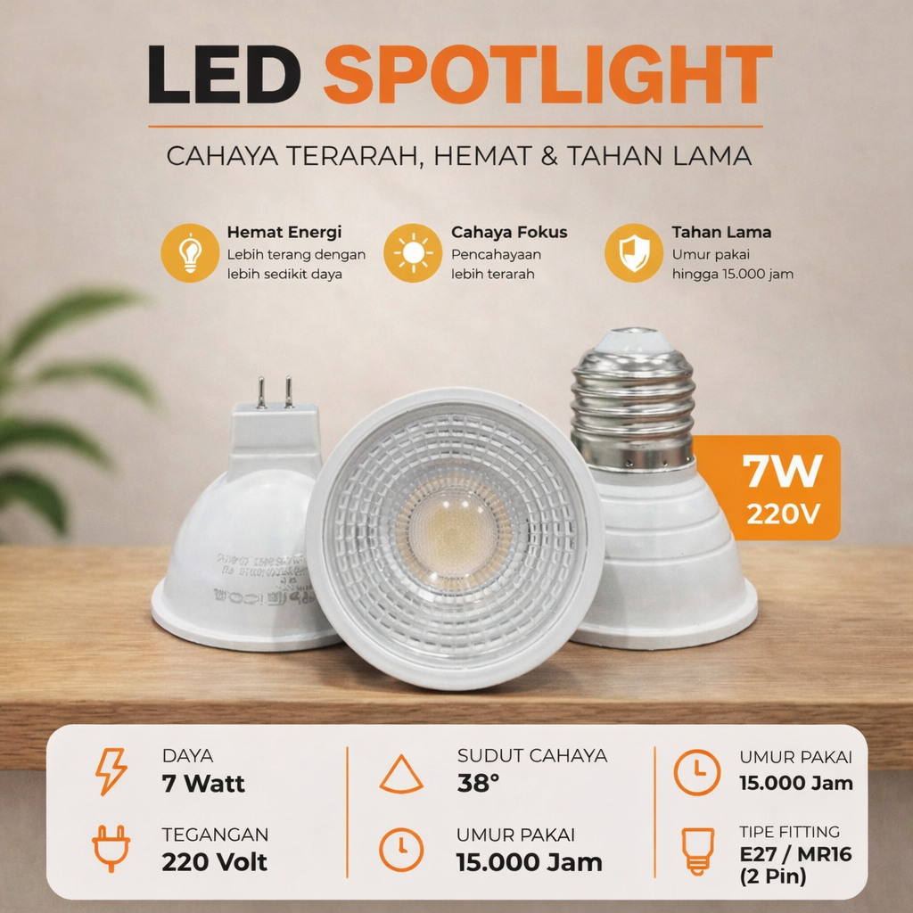Lampu Halogen MR16 E27 Par Led 7W Spotlight