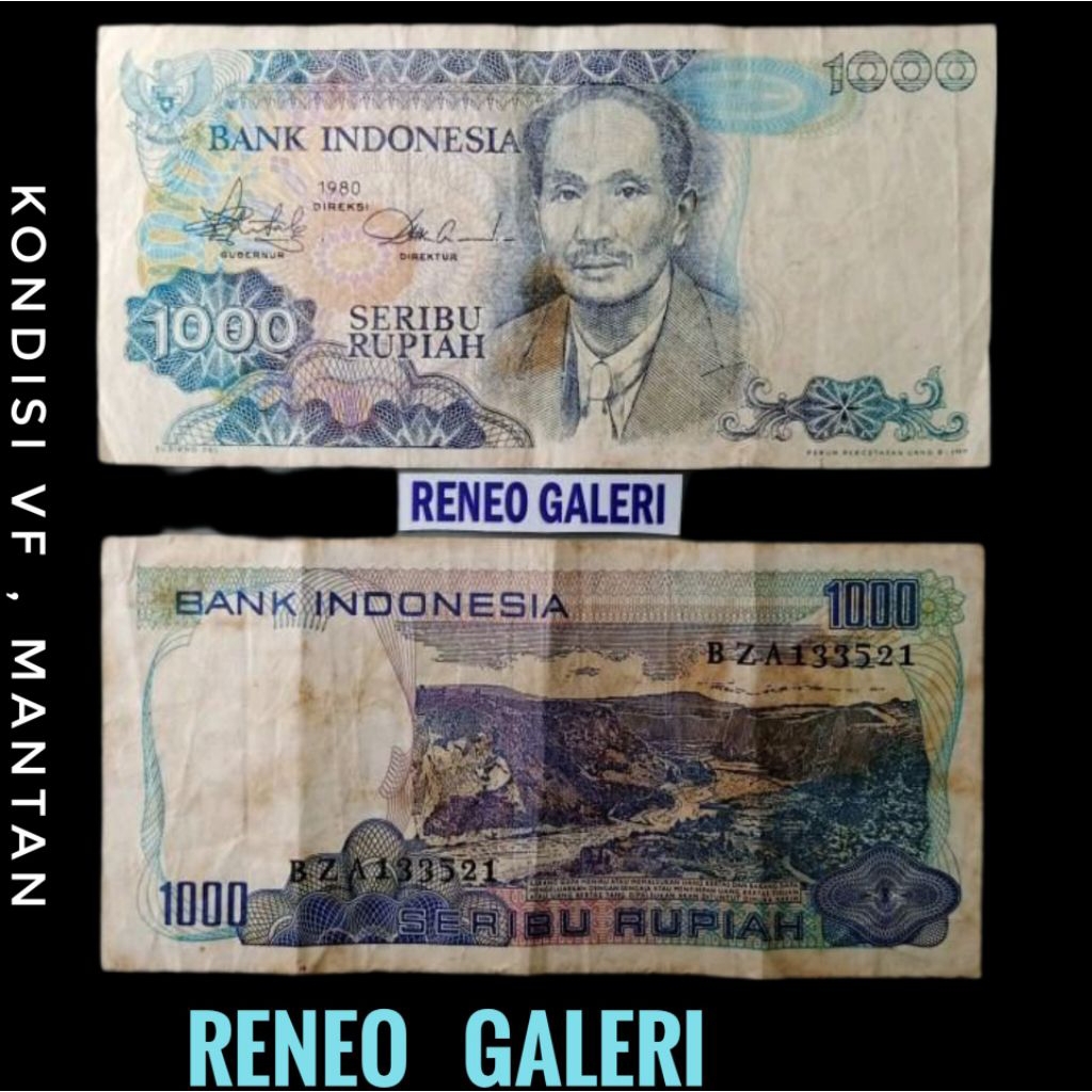 VF 1000 Rupiah Dr Sutomo Tahun 1980 uang kertas kuno soetomo duit lama jadul Indonesia asli original