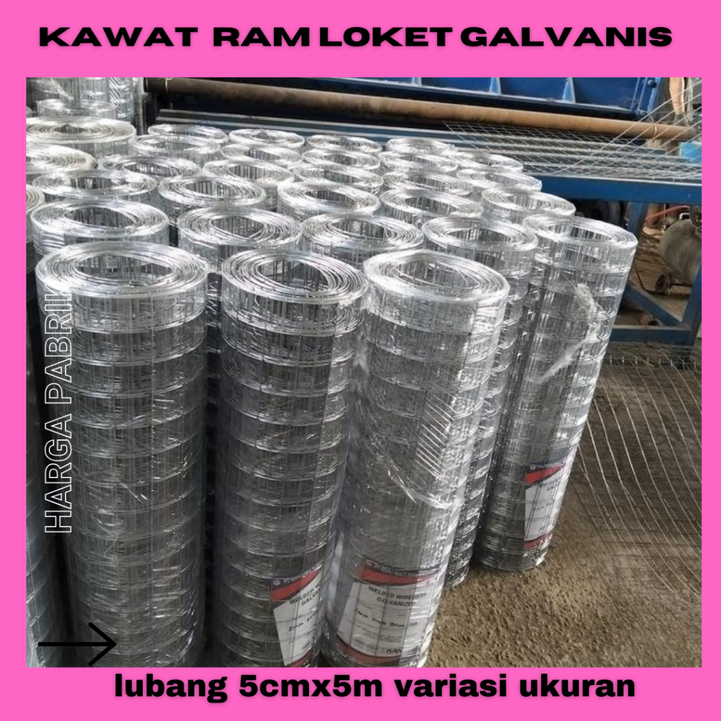 kawat ram wiremesh galvanis lubangan 5 cm x 5 cm dengan varian ukuran