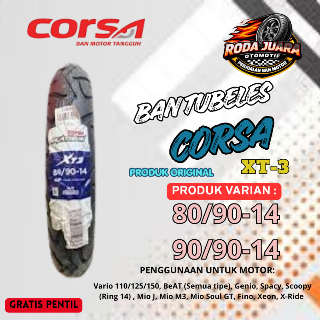 Ban Corsa Platinum XT3 Ban Motor Tubeless Ring 14 80/90-14 90/90-14 Depan Belakang Matic Beat Vario 
