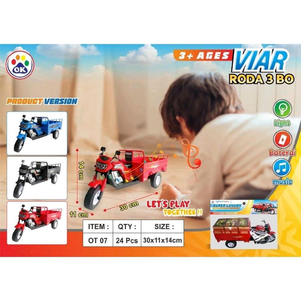 Mainan Anak Motor Viar Roda 3 BO Lampu Musik Mainan Mobil Tosa Bak OT 07