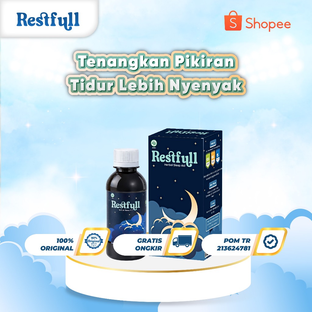 Pikiran Lebih Tenang Tidur Nyenyak di Malam Hari - 1 Botol Restfull Insomnia - Ekstrak Valerian, Eks