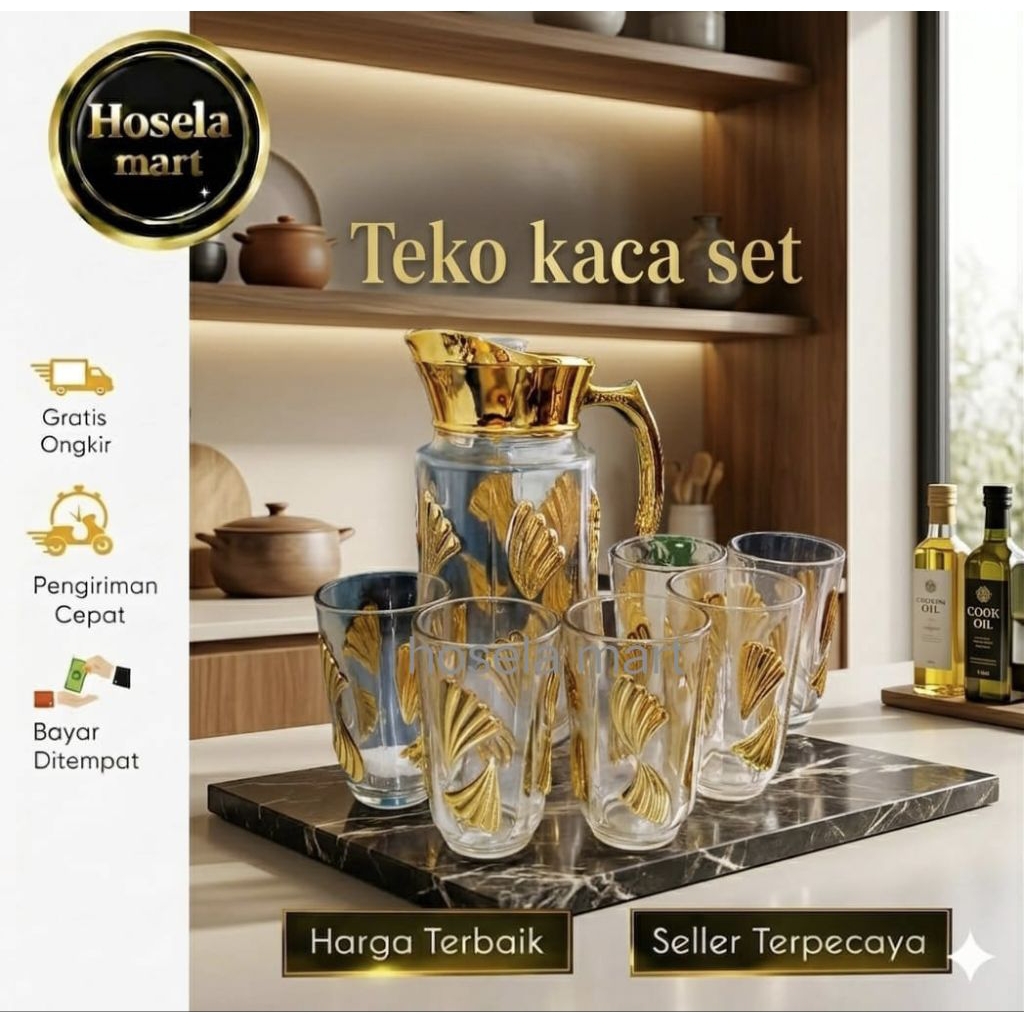 00514 - 7pcs drink jar kaca premium lebaran / drink jar aesthetic / gelas set teko set murah