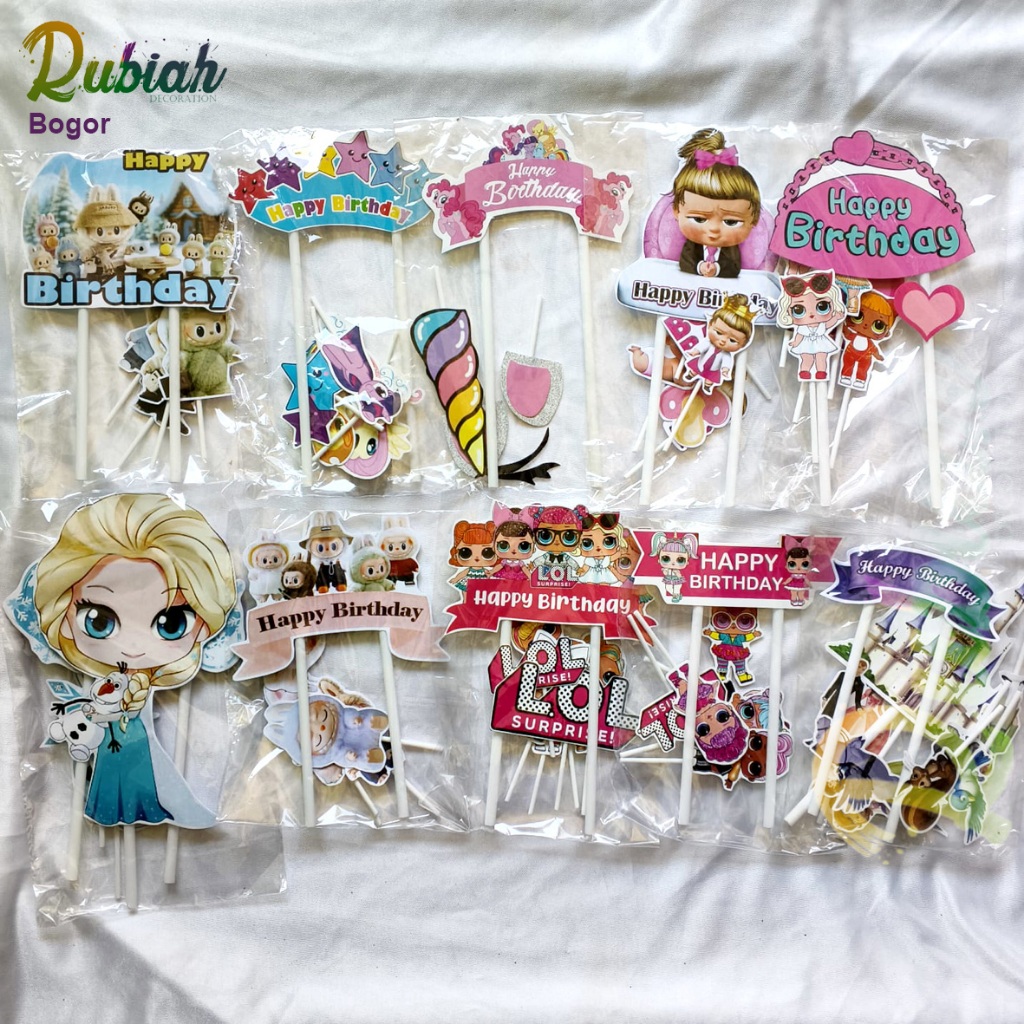 Promo Topper cake Karakter Lucu Happy Birthday Ulang Tahun anak Part 3/ Hiasan Kue dan tusukan kue