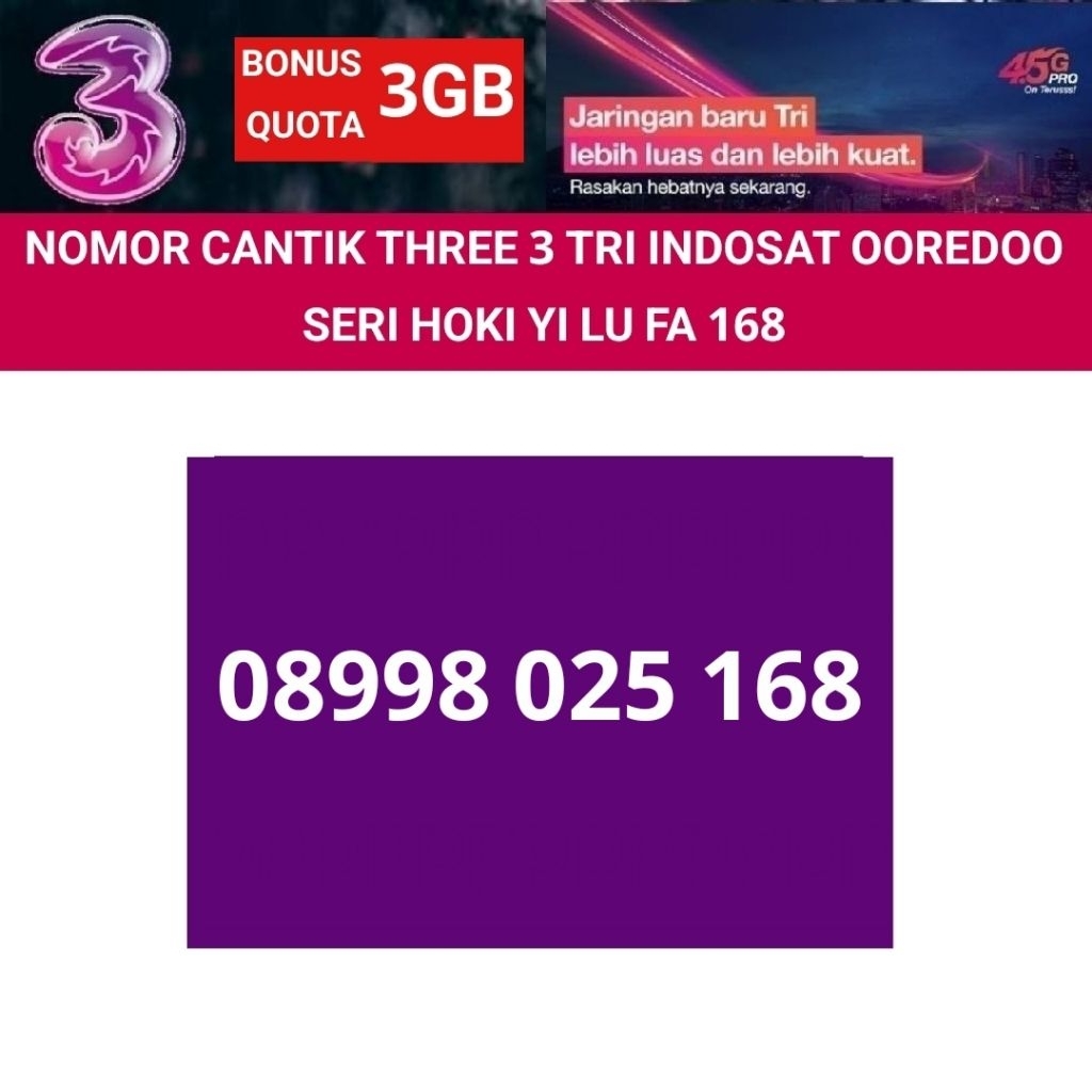 three 3 tri 11 digit nomor cantik hoki yi lu fa 168 indosat ooredoo nomer kartu perdana