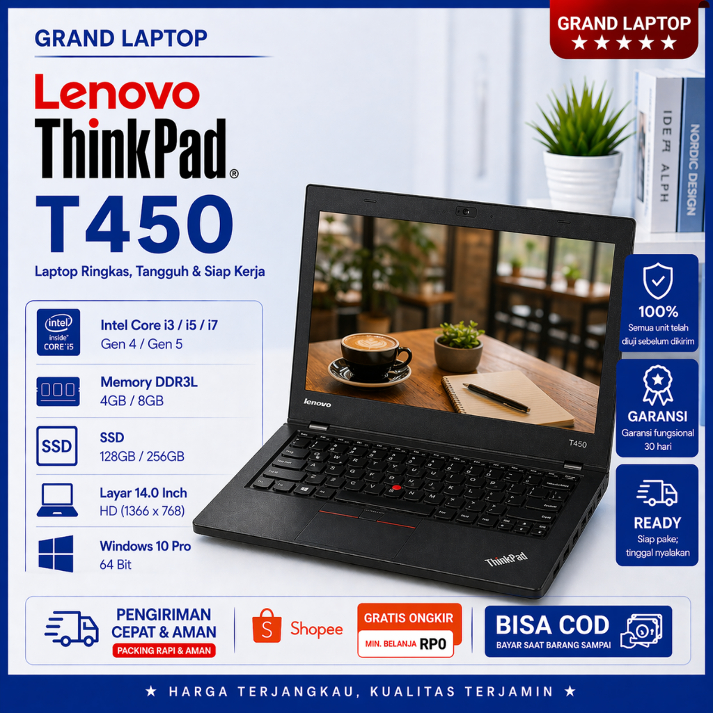 Laptop Lenovo Thinkpad  E450 L450 T450 T450S Core i3/i5/i7 Gen 5 PALING MURAH PALING MULUS WORT IT T