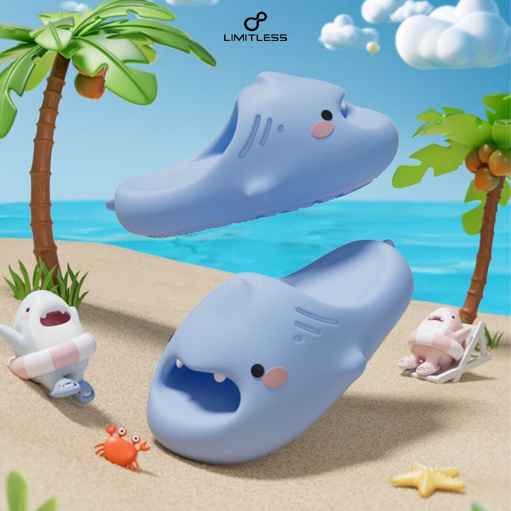 Sendal Selop Anak Hiu Gemoy Lucu Trendy Sandal Ikan Baby Shark Indoor Outdoor Sandal Hiu Dewasa Ring