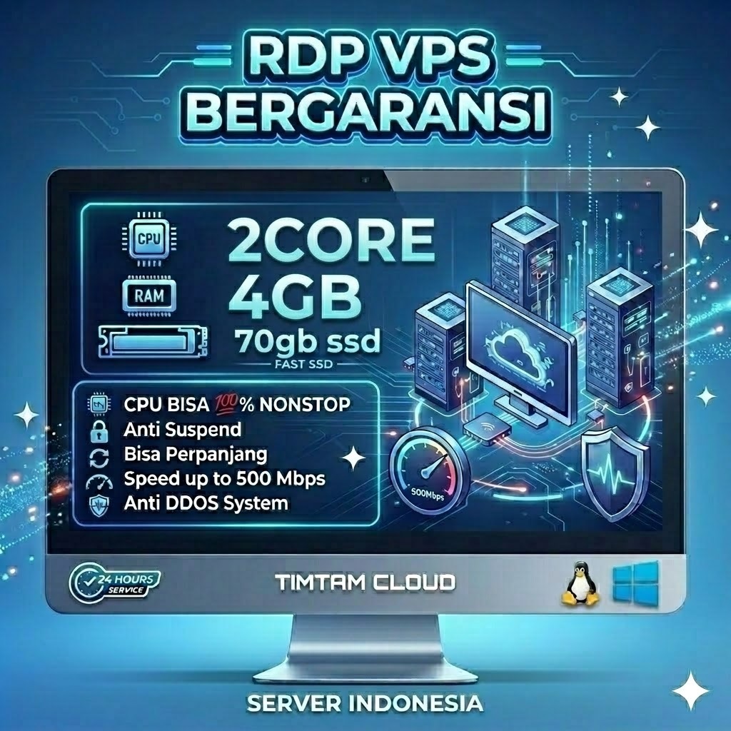 RDP VPS Server Indonesia 4GB RAM 2 Core - Aman, Stabil, dan Full Garansi