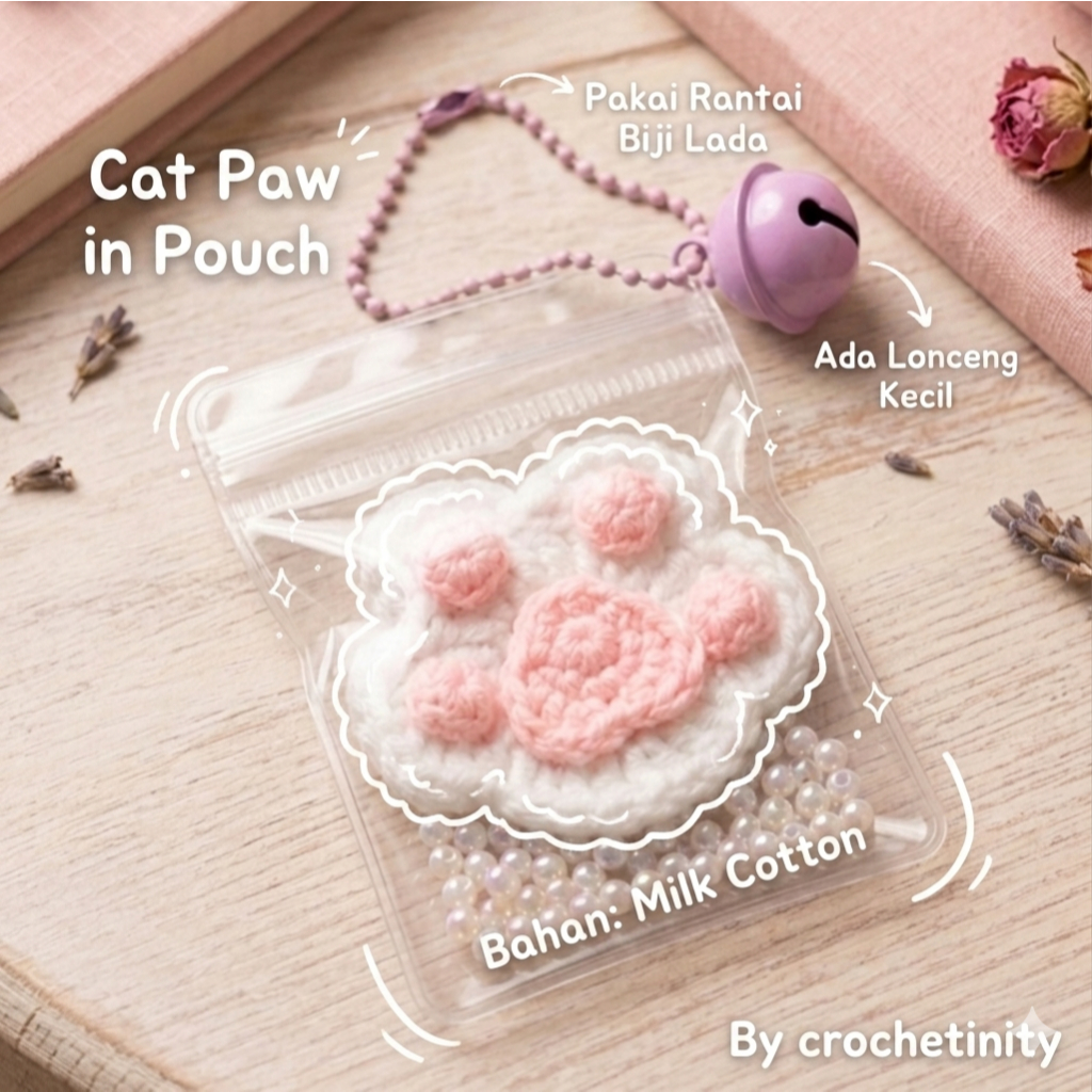 [Crochetinity] Keychain Rajut Cat Paw in Pouch Handmade