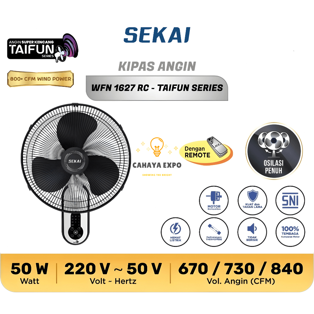 Sekai Remote Wall Fan WFN-1627RC 1627 WFN1627 RC WFN1627RC Kipas Angin Dinding Remot 16 Inch